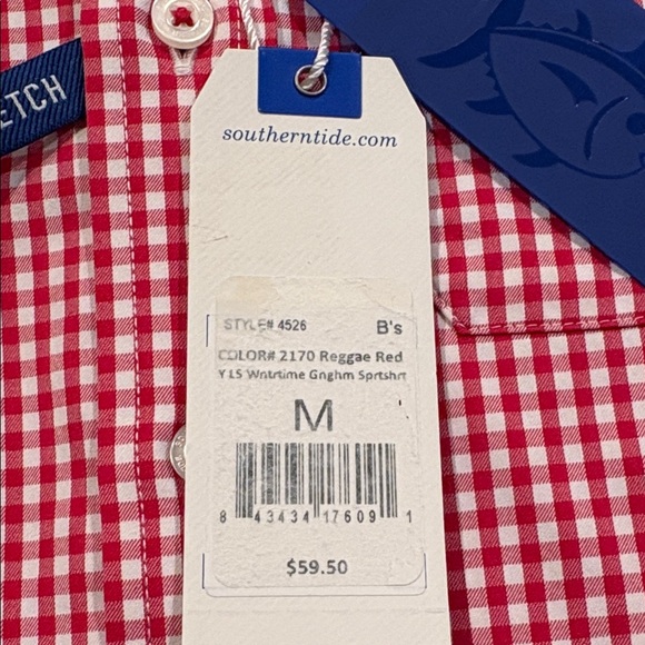 Southern Tide Boys Red Gingham Kids Button Down Shirt sz 8-10 - Picture 7 of 7
